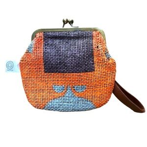 Engage Green NY Recycled‎ Woven Paper Kisslock Framed Wristlet Bag Orange Blue